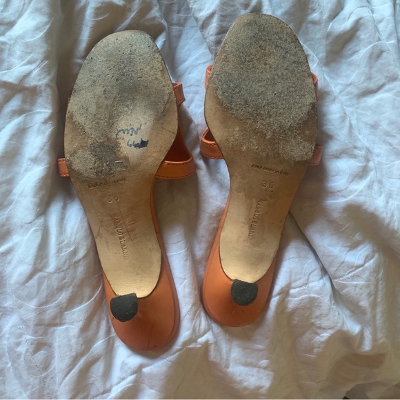 MANOLO BLAHNIK strap leather kitten heels mules orange brown size 36 - Picture 11 of 12